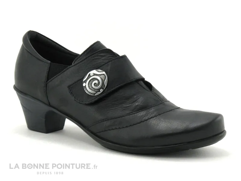 Achat chaussures Geo Reino Femme Escarpin, vente Geo Reino CESITA Fripe noir - Escarpin petit talon - Bride velcro