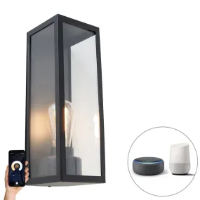 Applique d'extérieur intelligente noire avec verre avec Wifi ST64 - Rotterdam Long