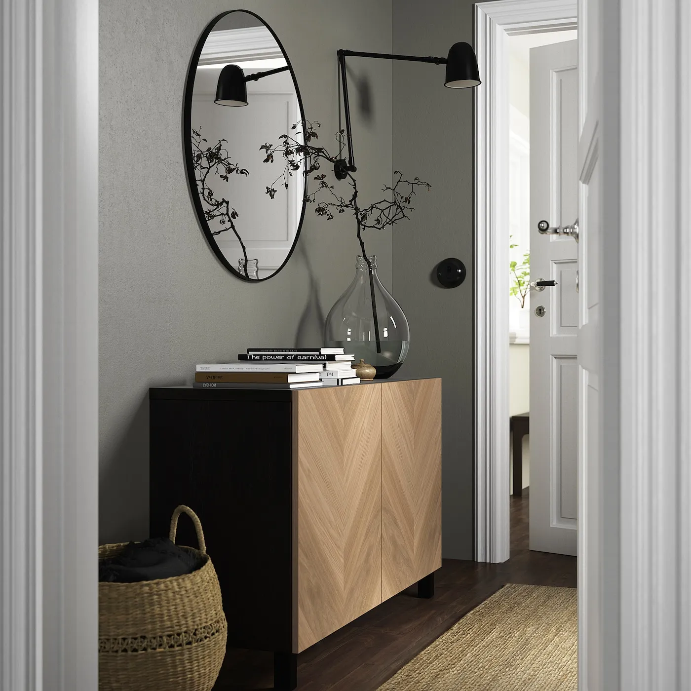 BESTÅ combinaison rangement portes, brun noir/Hedeviken/Stubbarp plaqué chêne, 120x42x74 cm