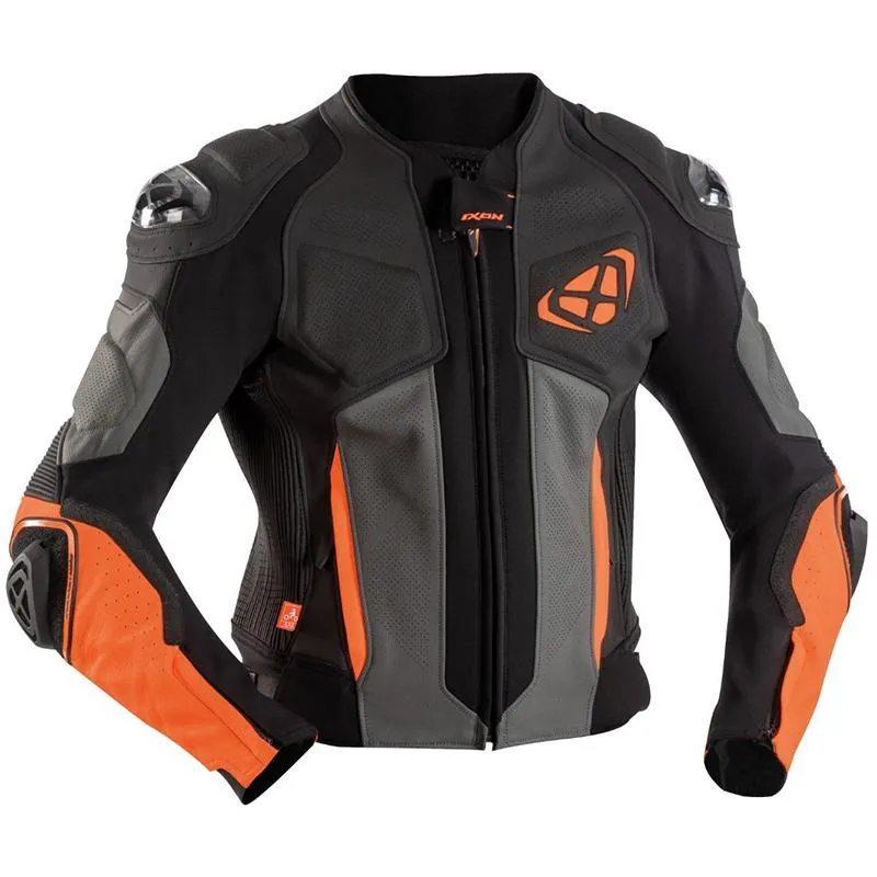 Blouson VENDETTA JKT EVO IXON noir gris orange - MAXXESS.FR, Blouson moto cuir