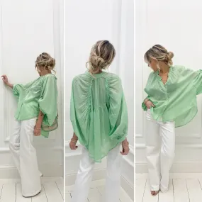 Chemise vert d’eau manches amples