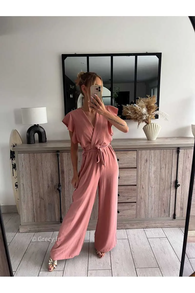 Combinaison fluide Alba vieux rose taille élastique