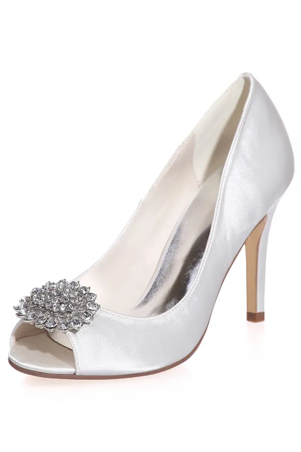 Escarpin bout ouvert orné de strass pour la mariée
