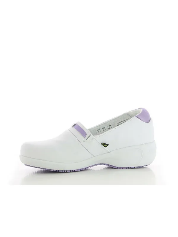 Escarpin professionnel SRC en cuir blanc et parme Lucia