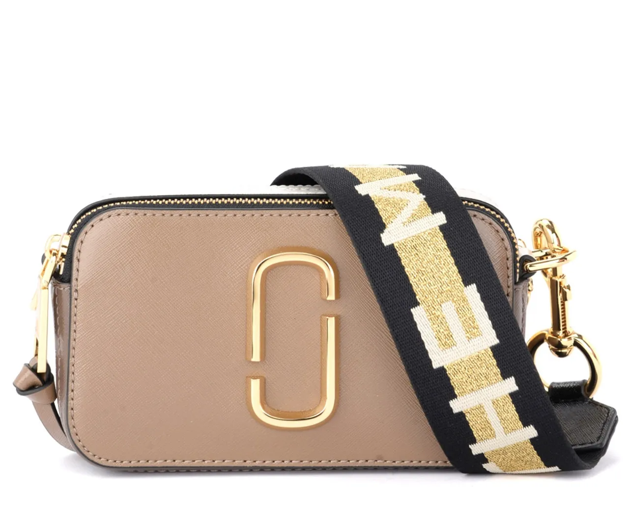 Marc Jacobs Le Snapshot Small Camera Bag en cuir saffiano taupe avec détails ivoire