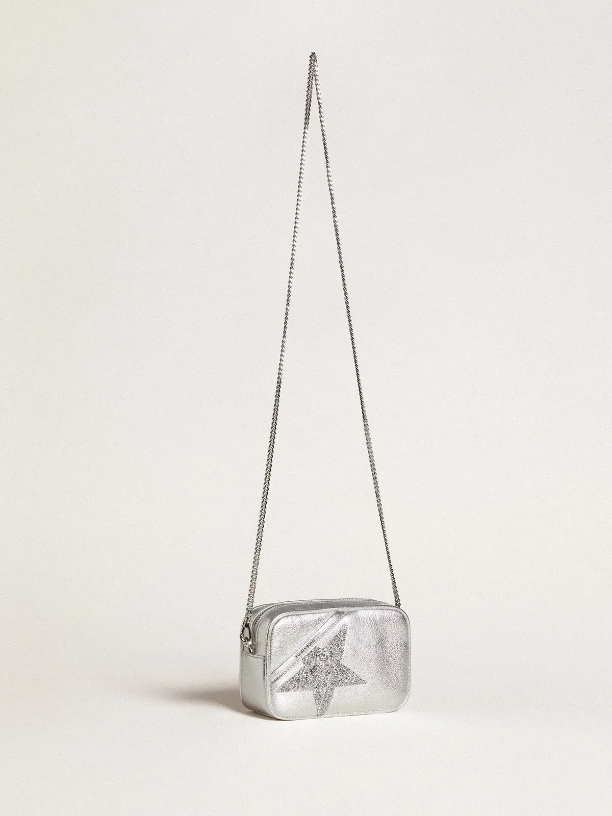 Mini Star Bag en cuir lamé argenté avec étoile en cristaux Swarovski | Golden Goose