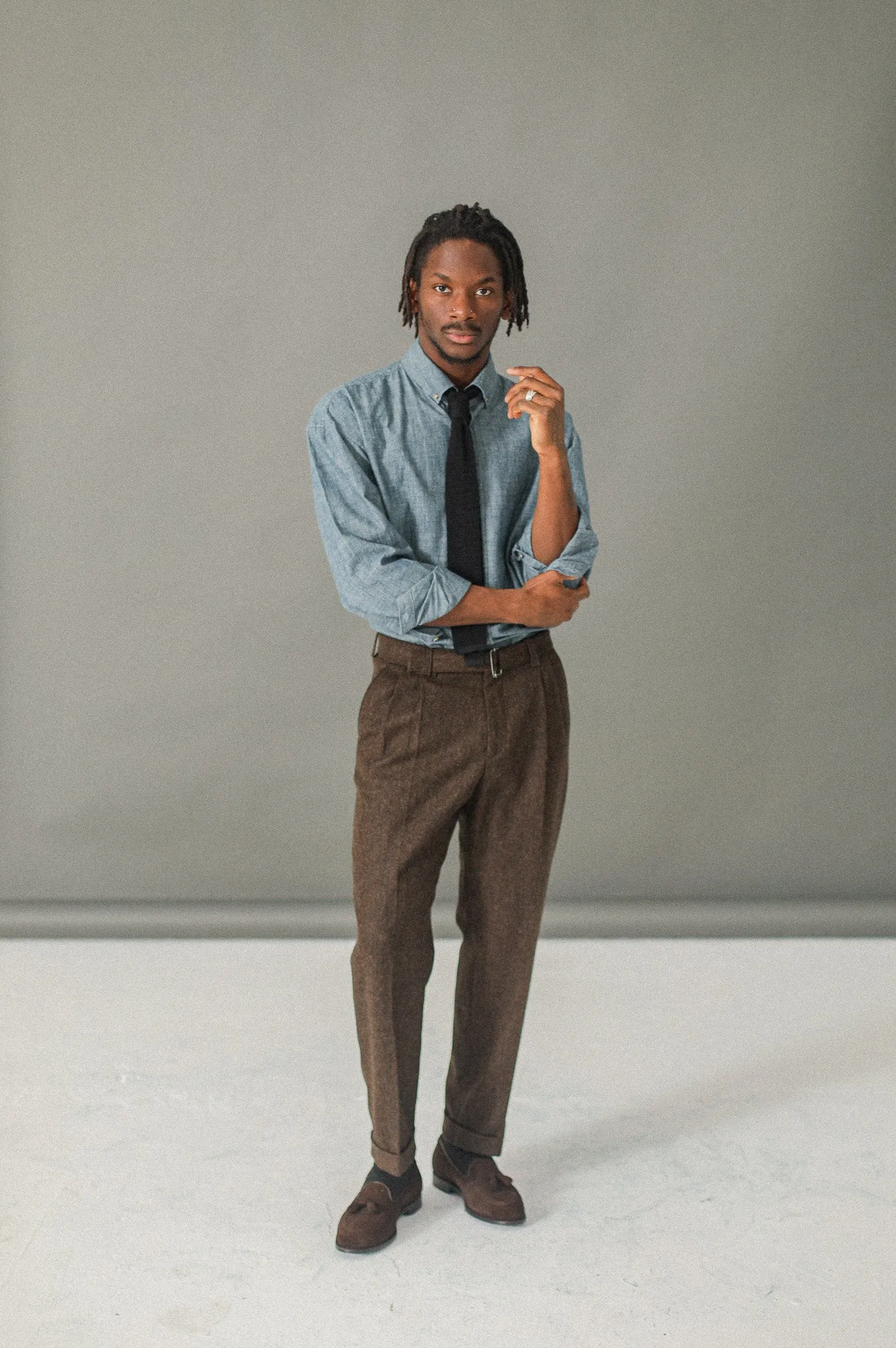 Pantalon à double pince - Chevrons Marron