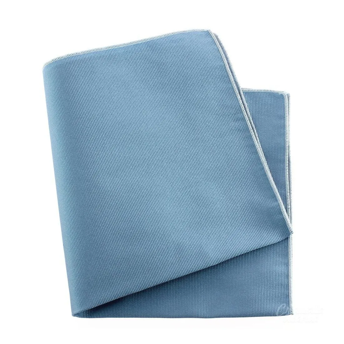 Pochette soie, Tevere Bleu, ourlet blanc