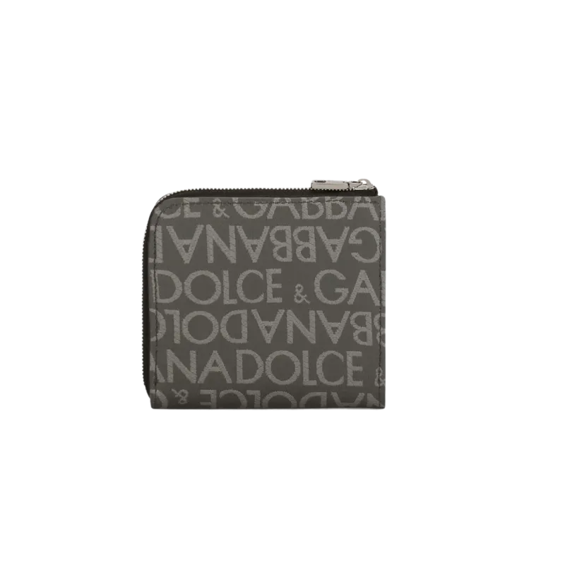 Porte carte double zip jacquard noir logo argenté