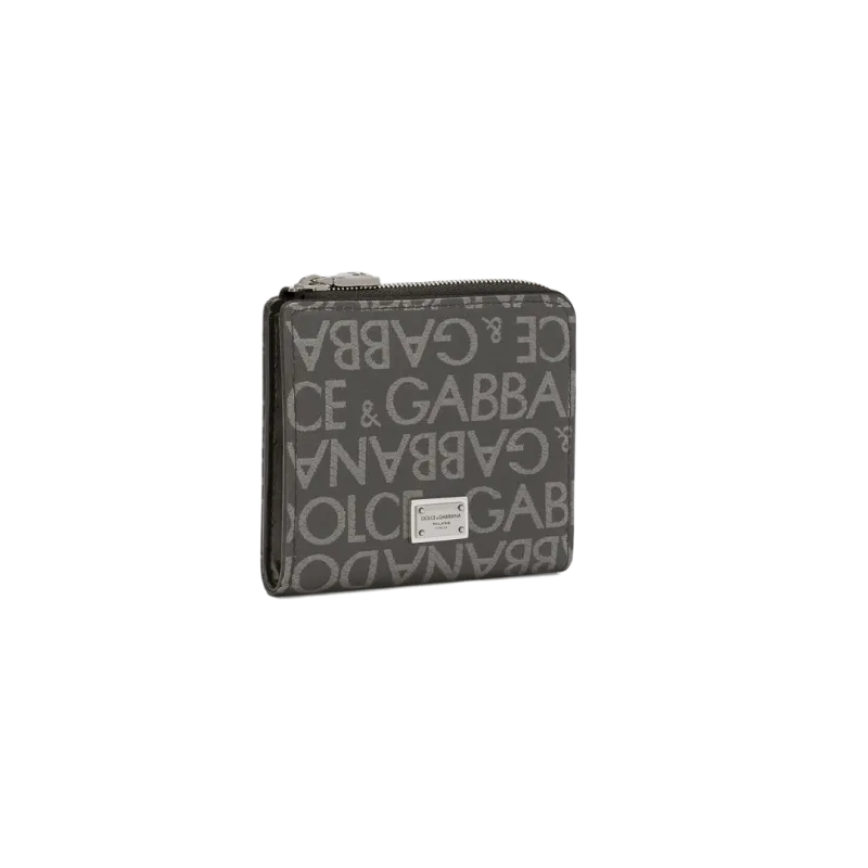 Porte carte double zip jacquard noir logo argenté