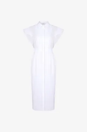 Robe chemise crayon en popeline à mancherons