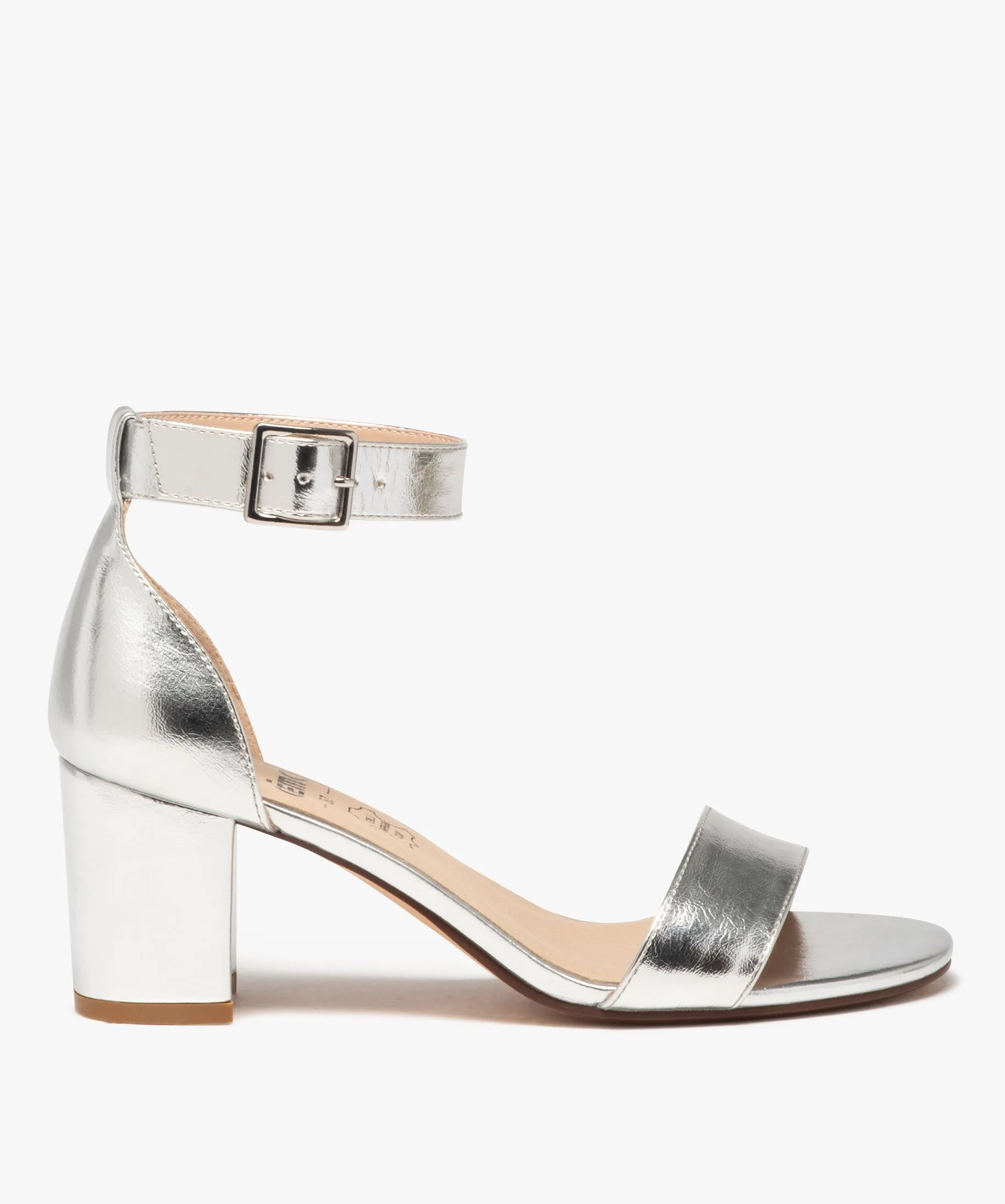 Sandales femme à talon carré fermé avec bride cheville large argent