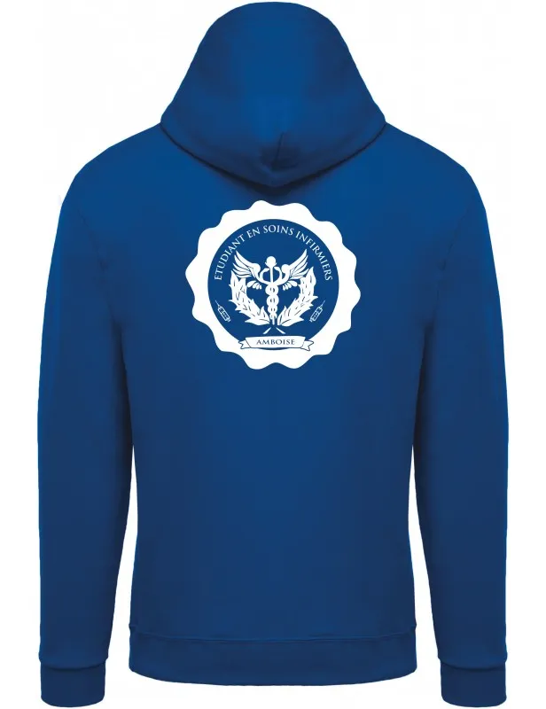 Sweat-shirt à capuche zippé IFSI d'Amboise - Bleu roi clair