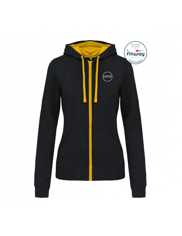 Sweat zippé à capuche Femme avec logo sur le coeur
