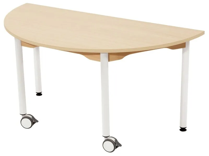 TABLE PLATEAU MÉLAMINÉ - PIÉTEMENT MÉTAL ET ROULETTES - Demi-rond 120x60 cm