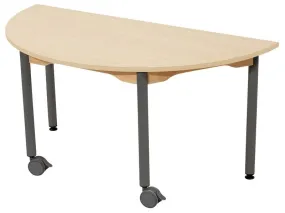 TABLE PLATEAU MÉLAMINÉ - PIÉTEMENT MÉTAL ET ROULETTES - Demi-rond 120x60 cm