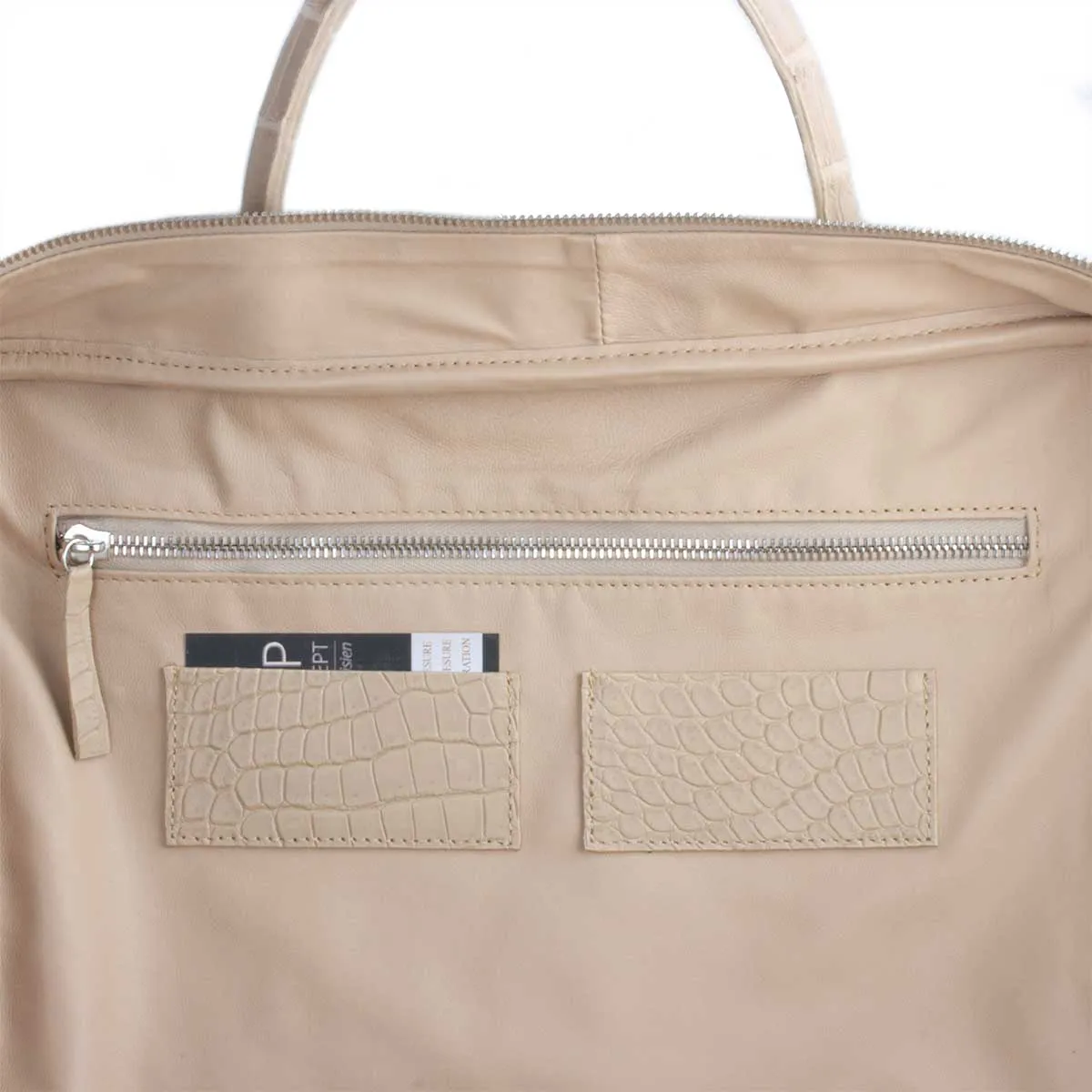 ​Leather briefcase - Beige porosus crocodile bag